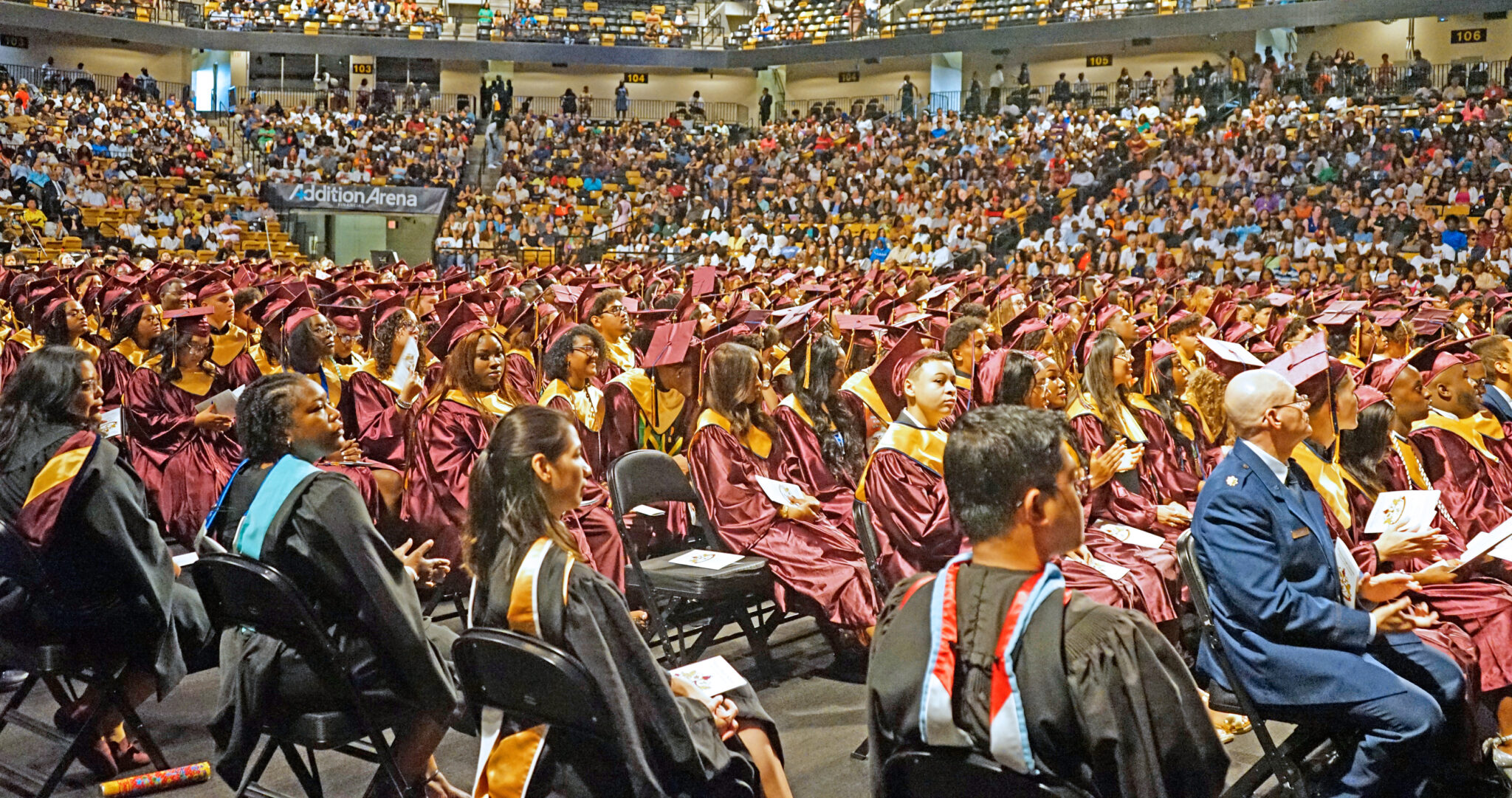 The Wekiva High School class of 2025 sits together during the graduation ceremony held at the Addition Financial Arena at UCF on Thursday, May 29.