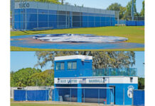 On top is the Apopka home dugout that is surrounded by a chain-link fence. On the Bottom is the away dugout. Apopka baseball players, parents, and fans raised problems with design inconsistencies between the two dugouts.