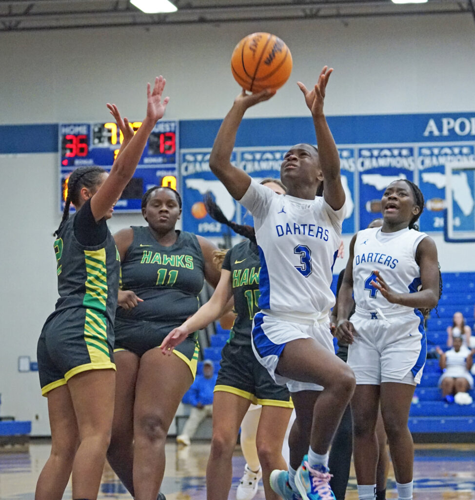 Jhenelle Francis weaves through traffic in the lane, finding an open look at the basket.