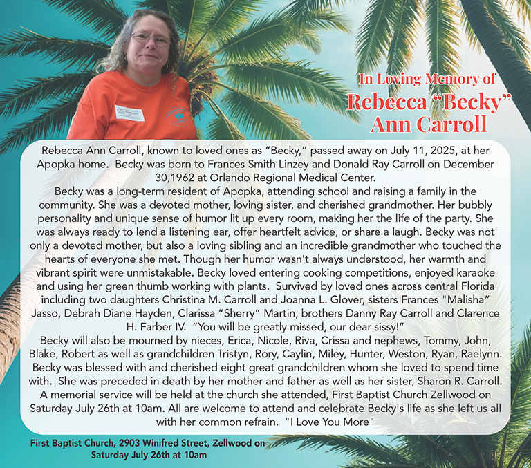 Obituary Rebecca Becky Ann Carrol