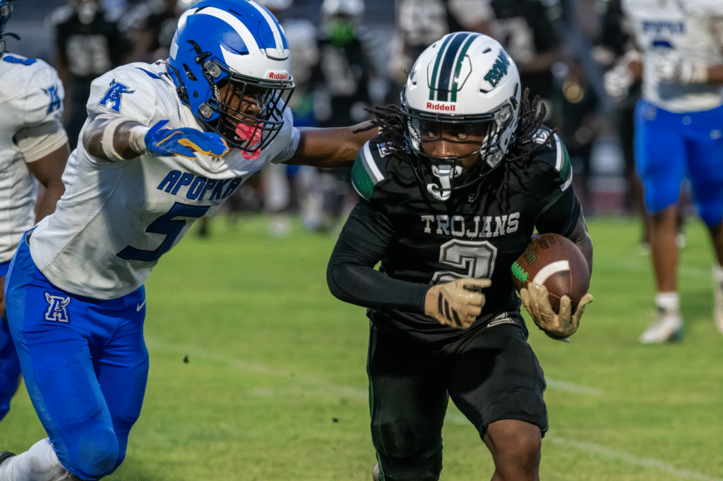 Sophomore Kaden Lovett makes tackle in the backfield.