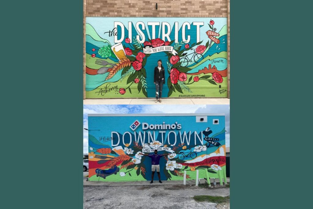 Jenna Brownlee's mural (top) and Ridge Bonnick's mural (bottom) side-by-side