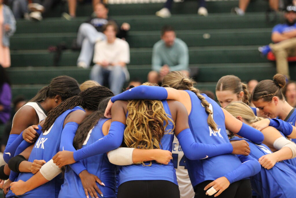 Blue Darters pregame huddle.