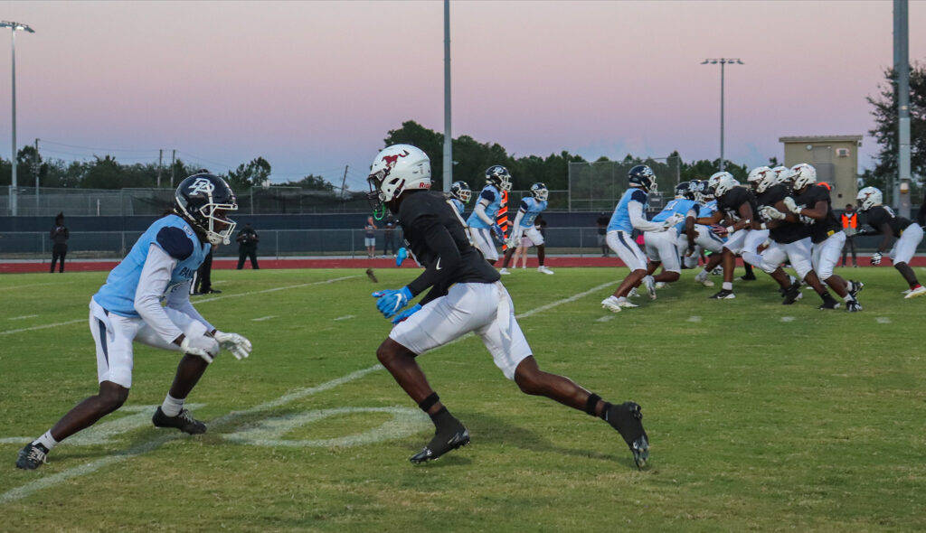Jakarri Bellamy bolts off the line of scrimmage.