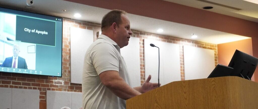 Fire Lieutenant Mark Fry, fire pension board chair, comments on the city's pension plans at the Sept. 3 City Council meeting.