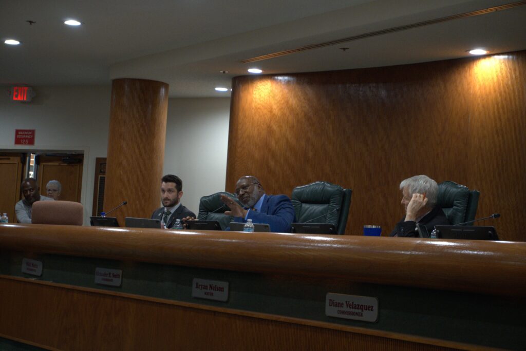 City Commissioner Nick Nesta, City Commissioner Alexander H. Smith and Mayor Bryan Nelson are at the Sept. 3 City Council meeting.