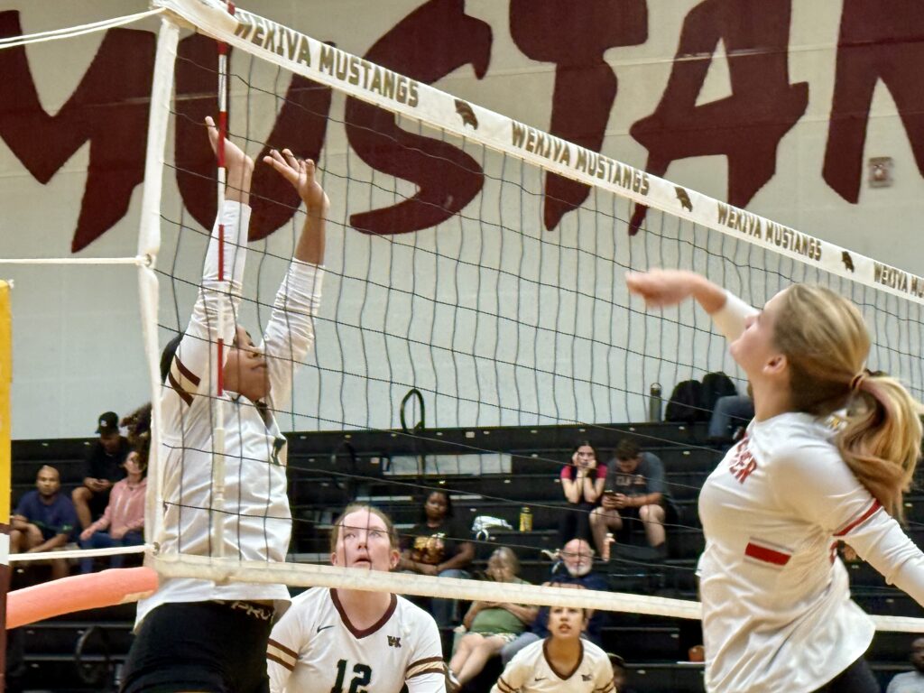 Isabella Espada leaps at the net.