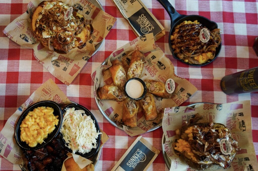Celebrate Porktoberfest at Sonny's with BBQ pork egg rolls, the loaded BBQ potato and more.