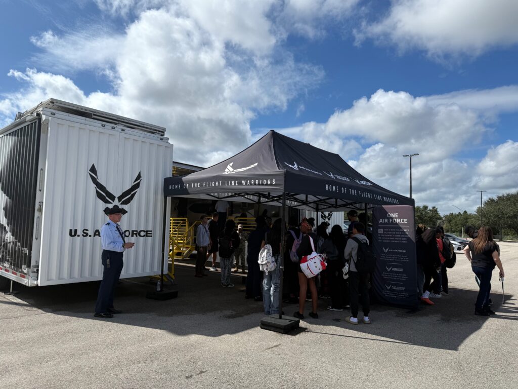 Dozens of students arrived around lunchtime Monday morning to try the simulator in the parking lot next to the Wekiva High School football stadium.