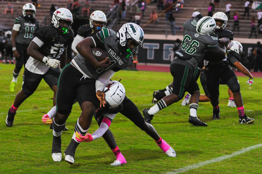 Jakarri Bellamy spears through the ballcarrier
