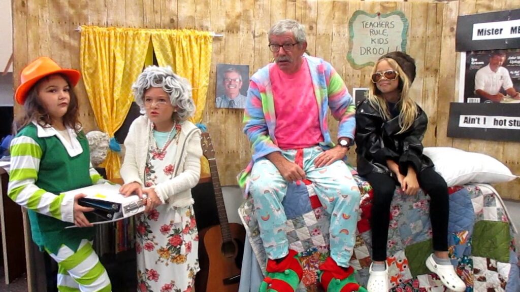 Vest and students on the set of A Classmas Carol