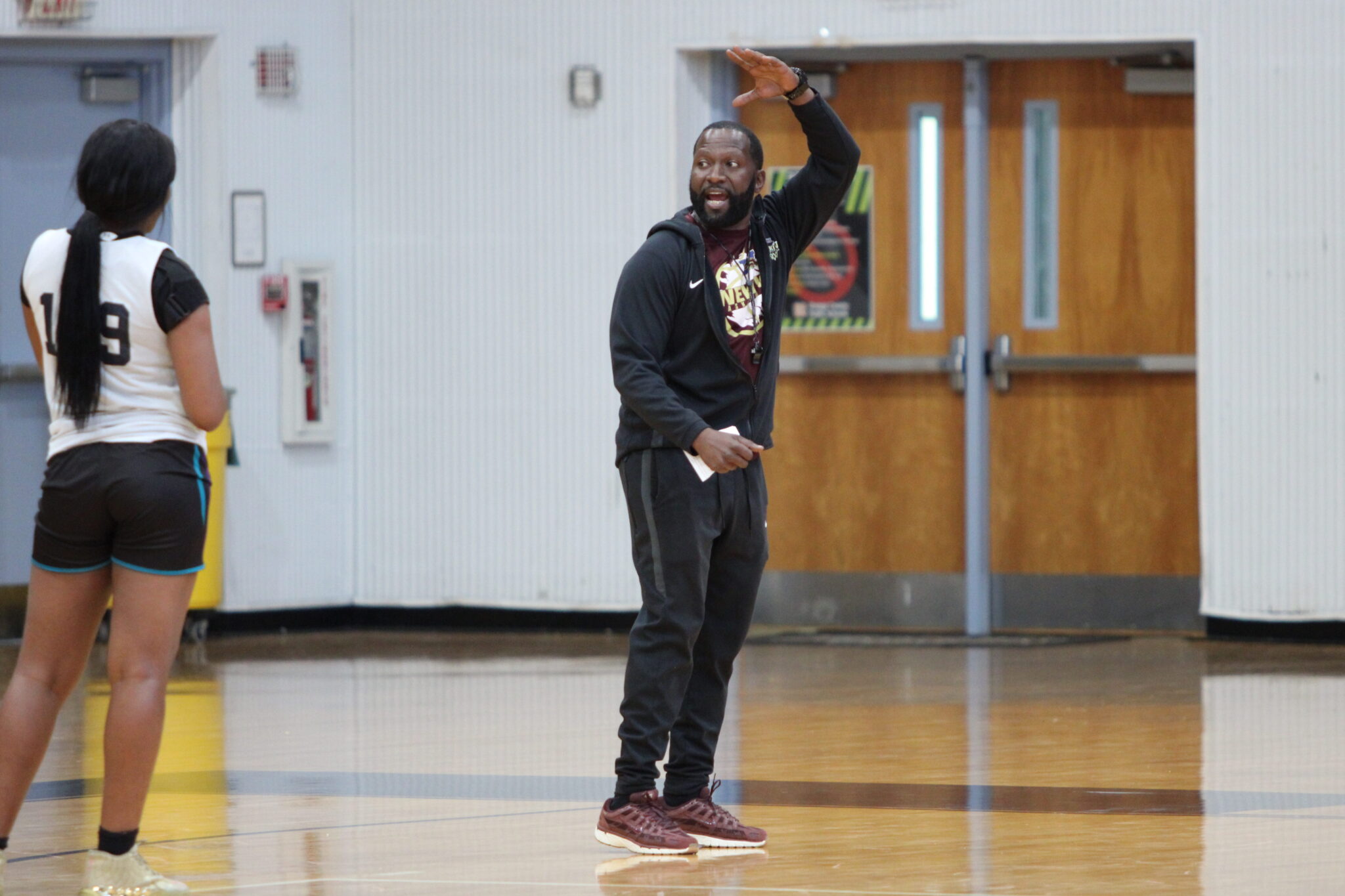 Coach Jerry Middleton coaching up the girls.