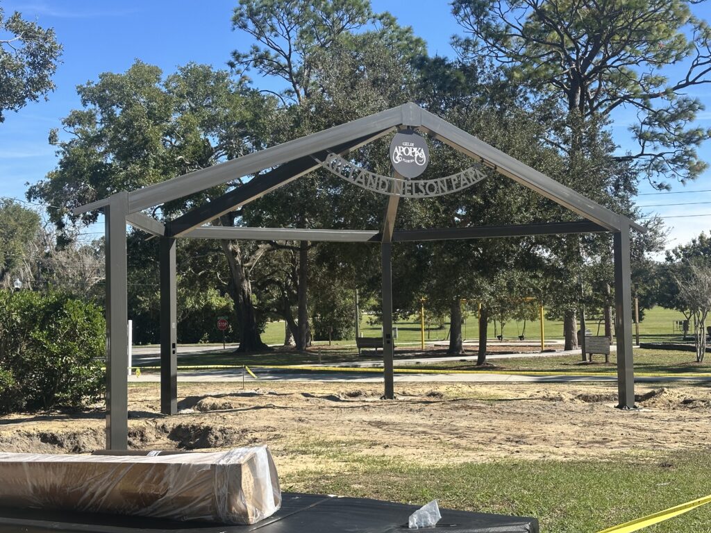 Construction of the new gazebo, as seen in this Tuesday photo, is underway at Kit Land Nelson Park.