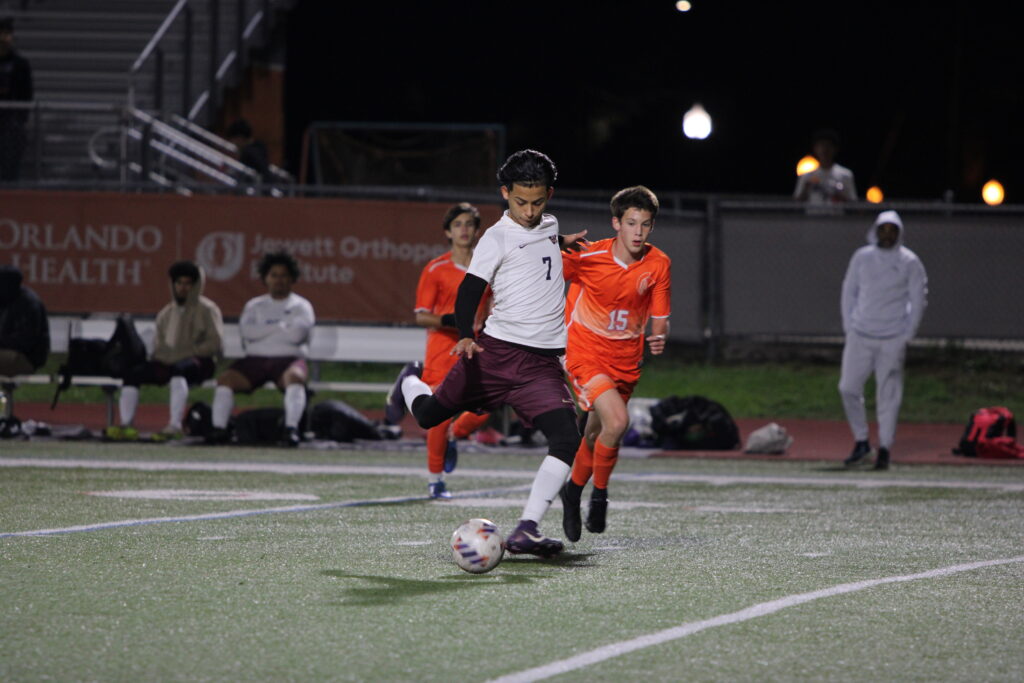 Harold Jimenez-Hernandez launches a shot from outside the box