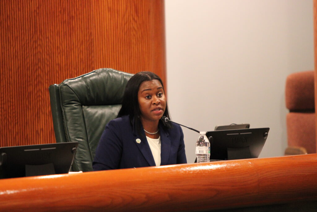 Commissioner Nadia Anderson opposes the three townhomes proposed for construction on M A Board Street.