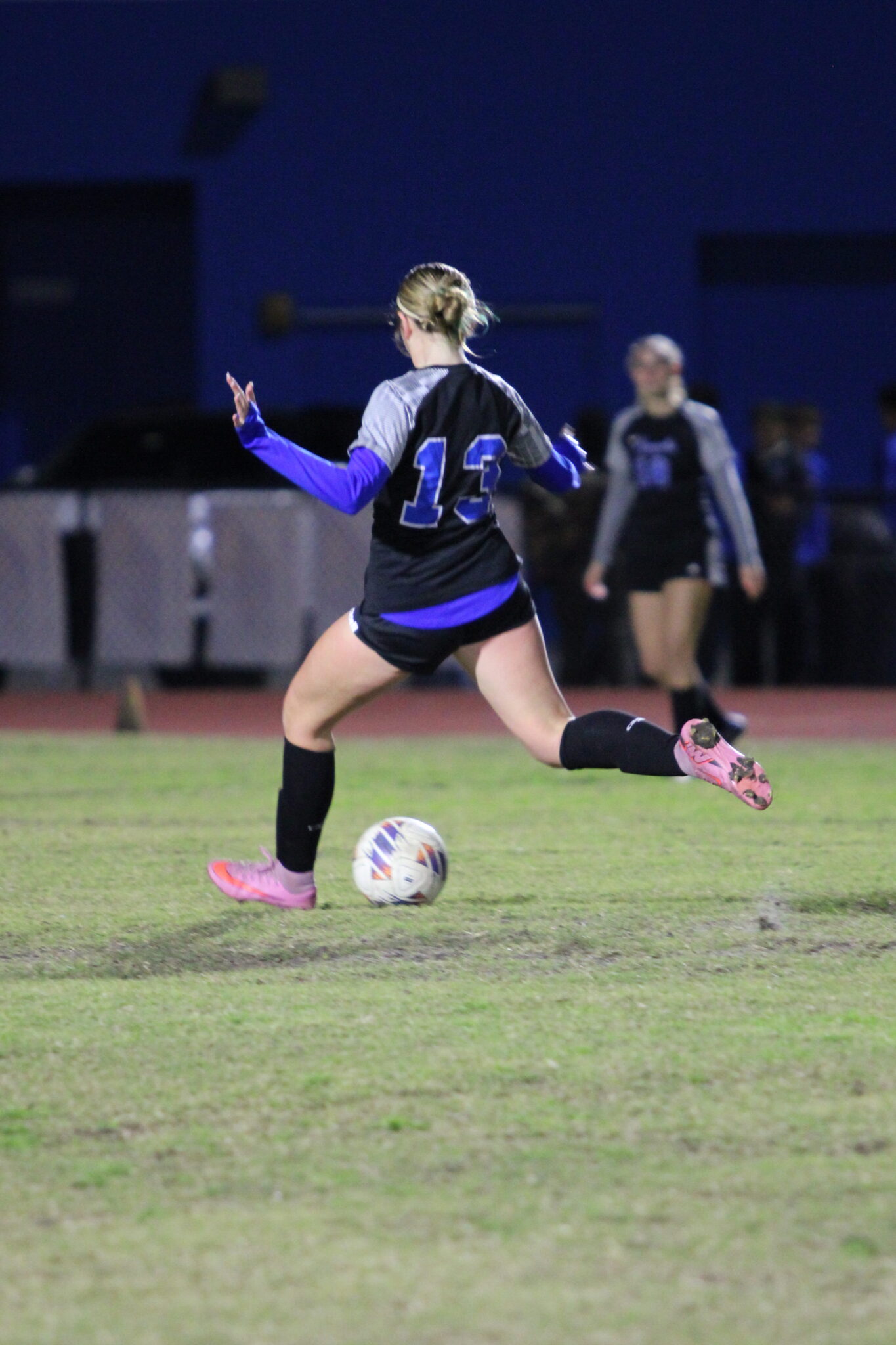 Addison Kramer drills a long free kick for a score