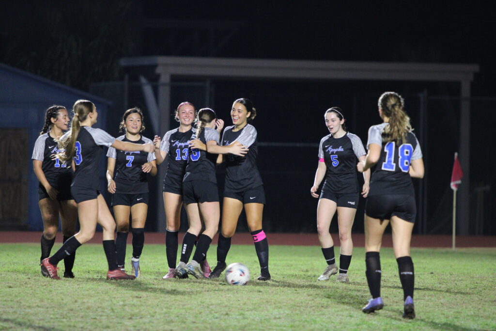 Blue Darters celebrate Nevaeh Nguyens opening goal