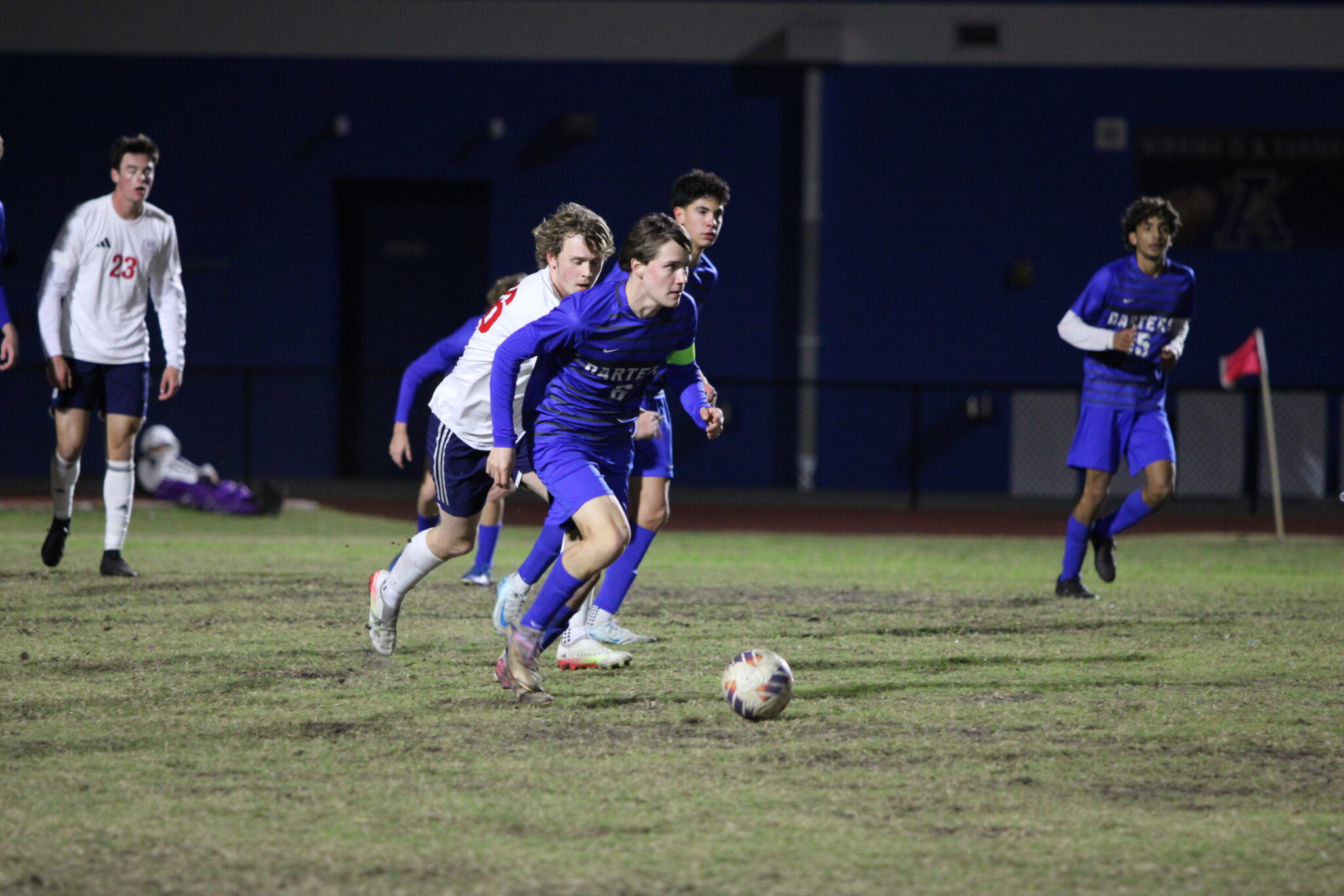 Landon Carter looks for a counter attack