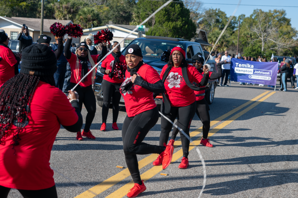 Members of the 40 plus Double Dutch Club are energized.