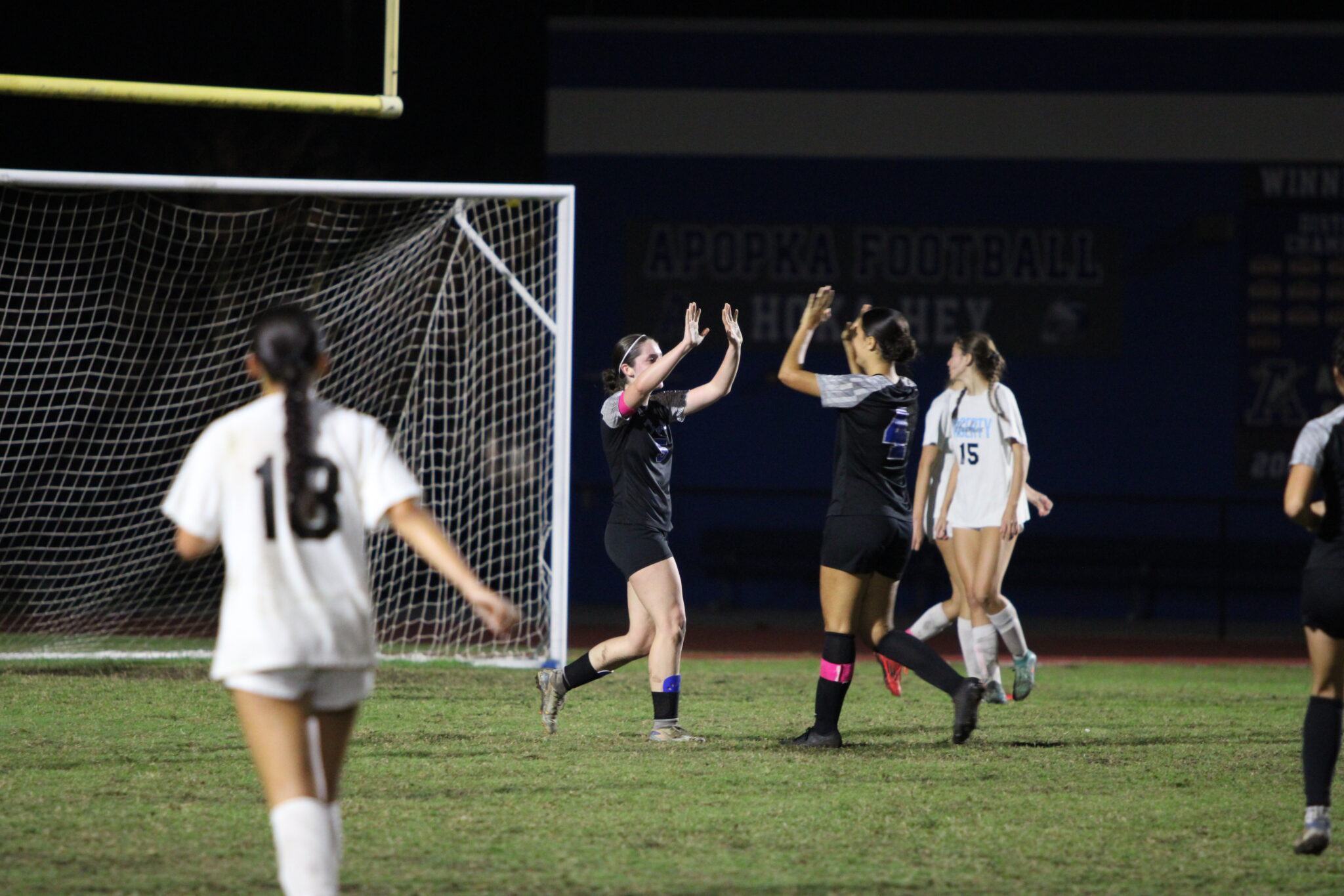 Robyn Pickard and Nevaeh Nguyen after the final goal