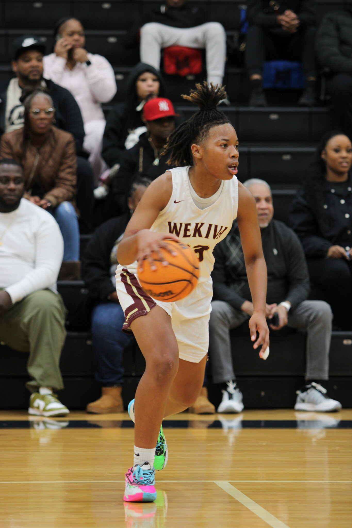 Makayla Bell sizes up the defense and looks for space