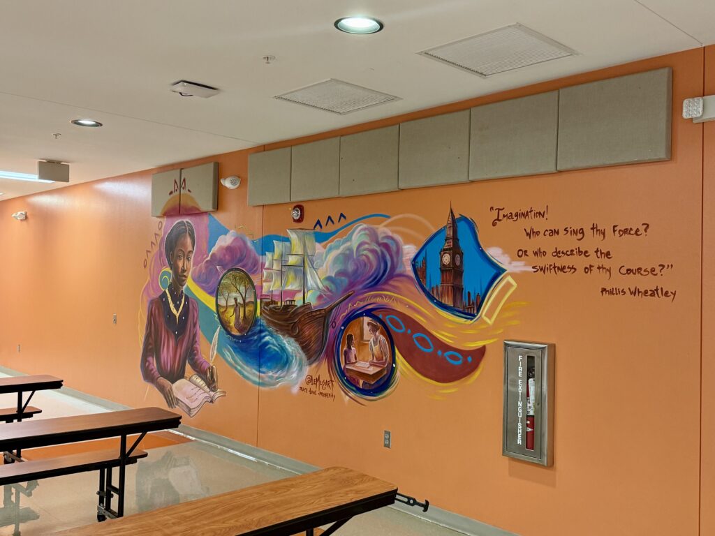 A mural of Phillis Wheatley currently adorns a wall in the school cafeteria.