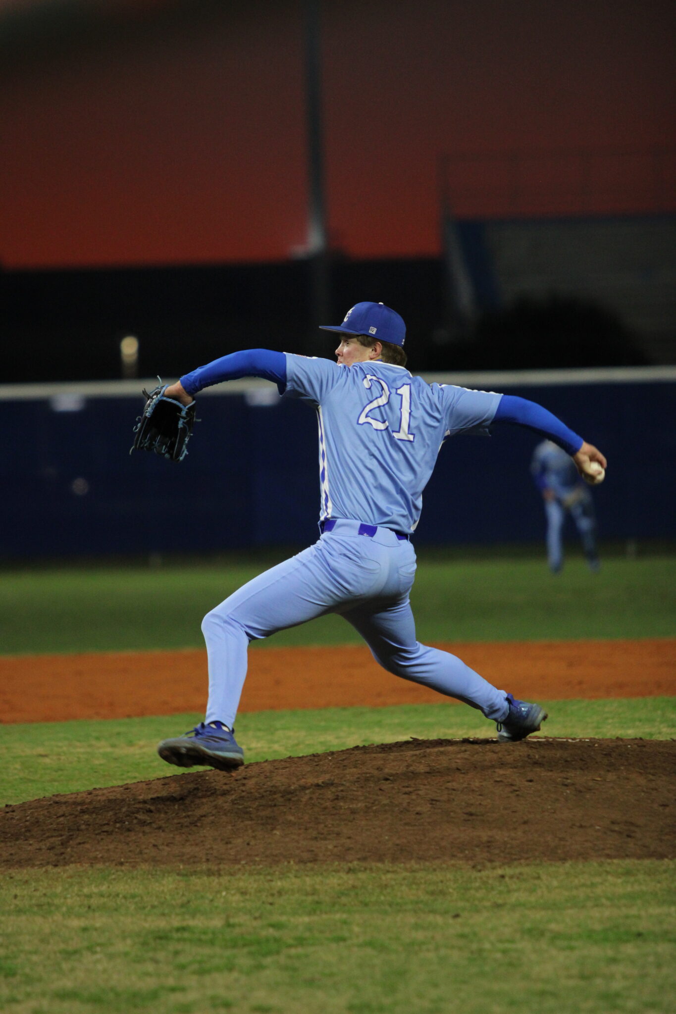 Jez Hamrick winds up to fire in the pitch against Mount Dora Christian Academy