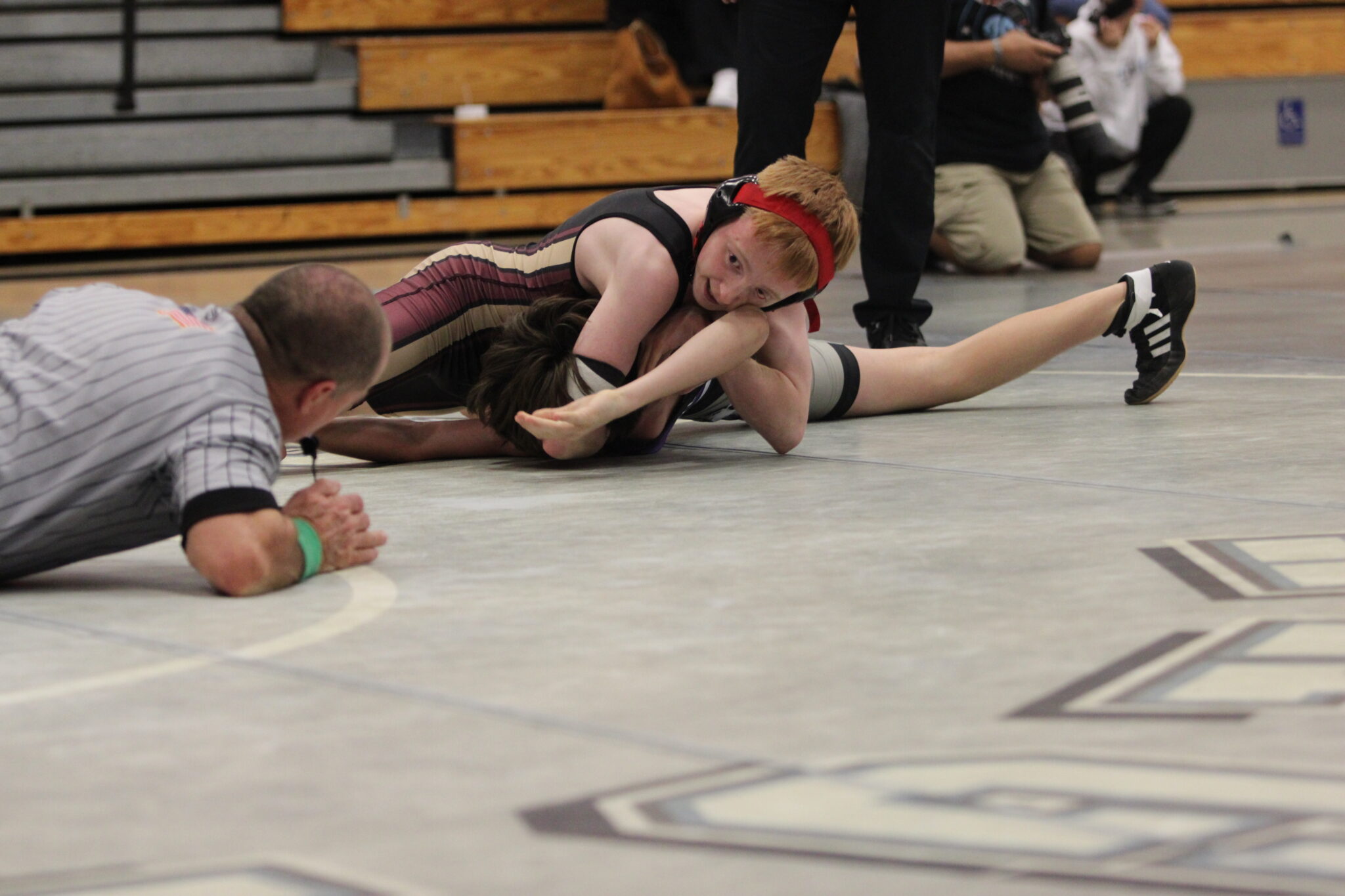 Landonn Shultz has his opponent from Timber Creek seemingly pinned but to no avail