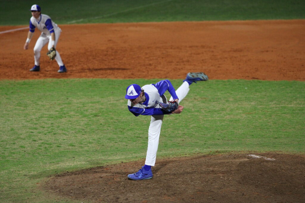 Logan Page whips in the pitch during the sixth inning against Tavares