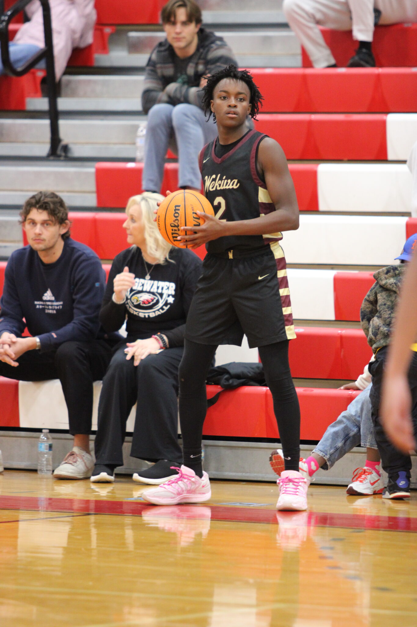 Louvens Saint-Pierre looks for the inbounds pass up the court
