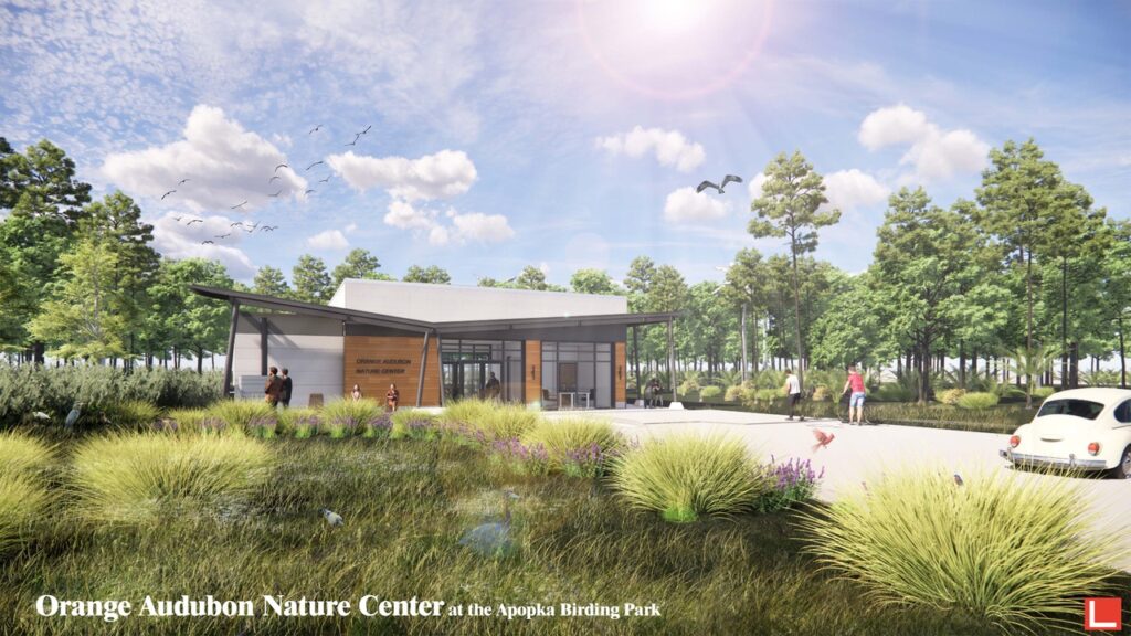 A rendering of the Nature Center; its design has already received an Award of Merit in the unbuilt category from the American Institute of Architects’ Orlando chapter.