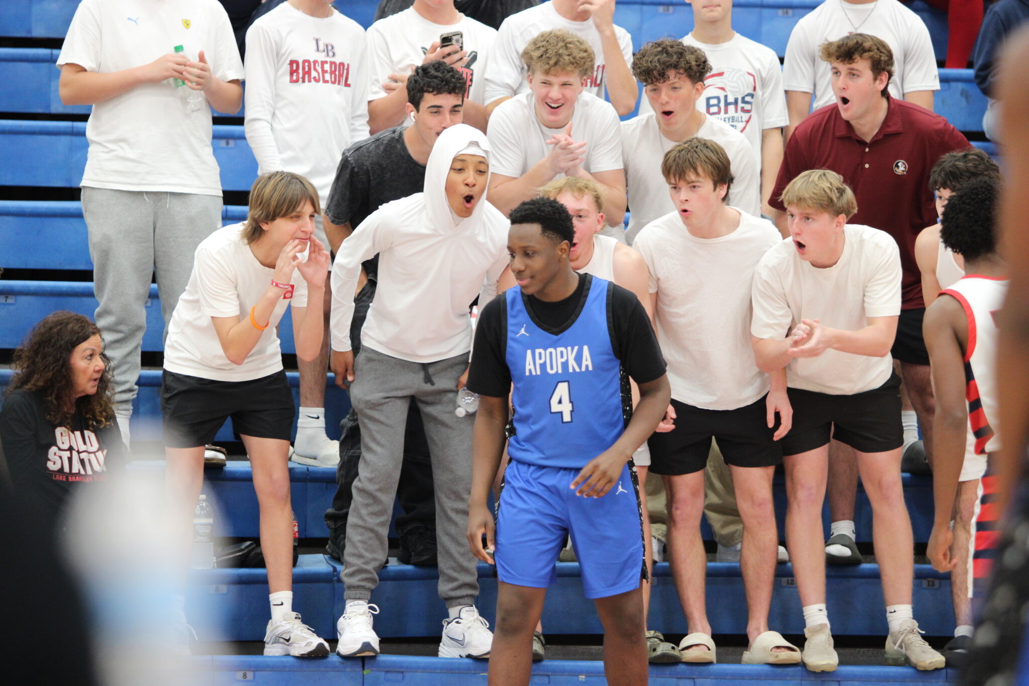 Zee Davis gets berated by the Lake Brantley student section during a late inbounds