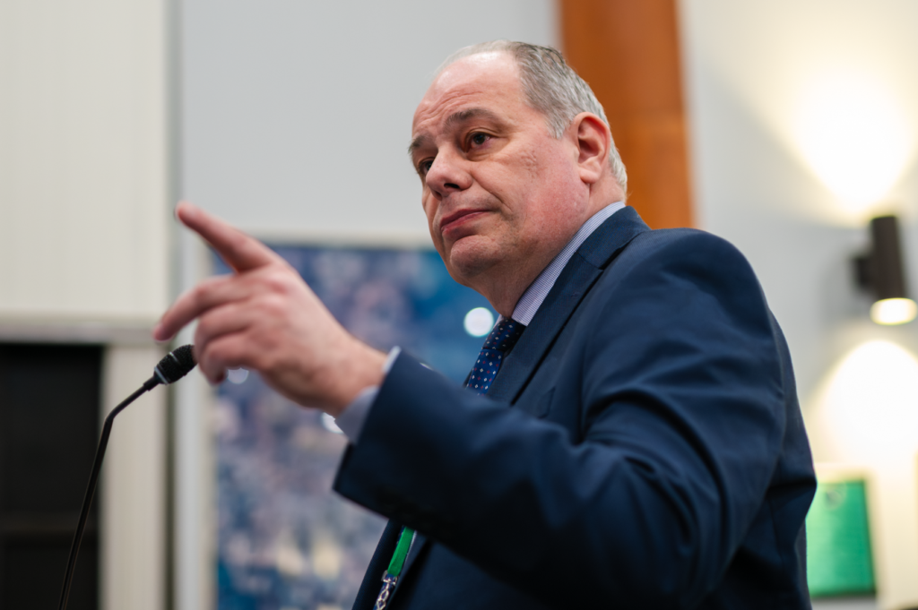 City public works director Vladimir Simonovski shares remarks about the Kelly Park Road widening project at the March 18 City Commission meeting.