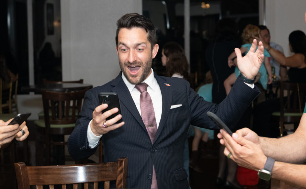 Commissioner Nick Nesta reacts to Tuesday night's election results showing him with almost 42% of the vote for mayor.