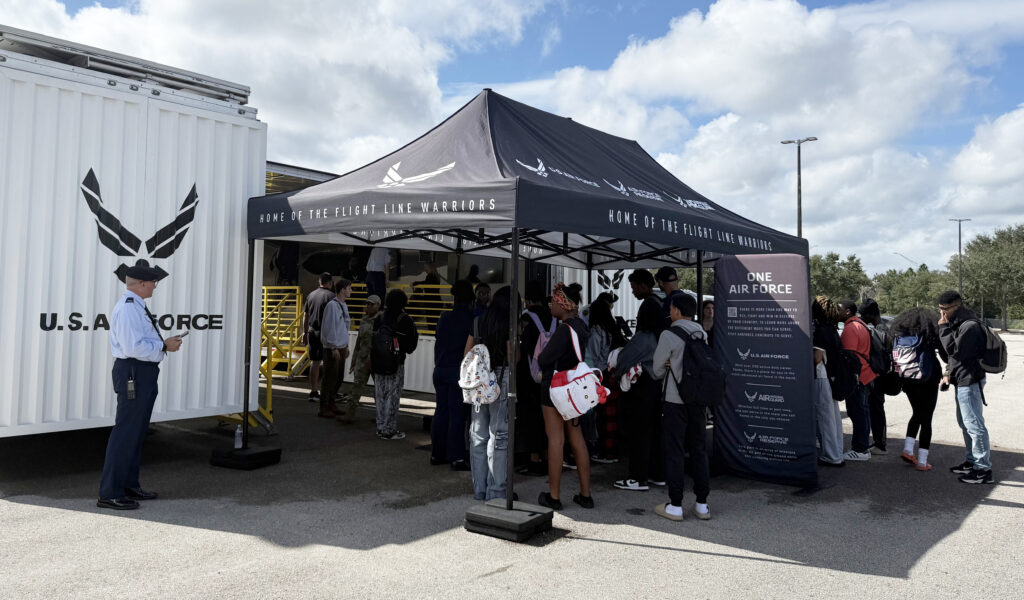 Wekiva High School JROTC instructor Scott Stewart brought Air Force recruiters and a simulator trailer to Wekiva High School in October.