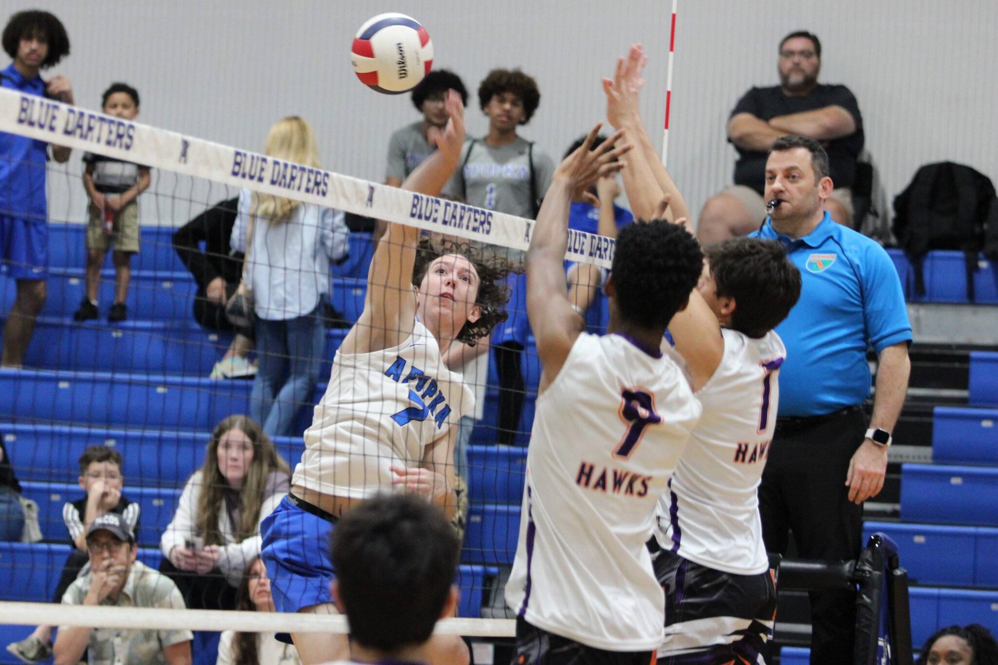 Blake Colclasure spikes one perfectly over and along the net against Horizon