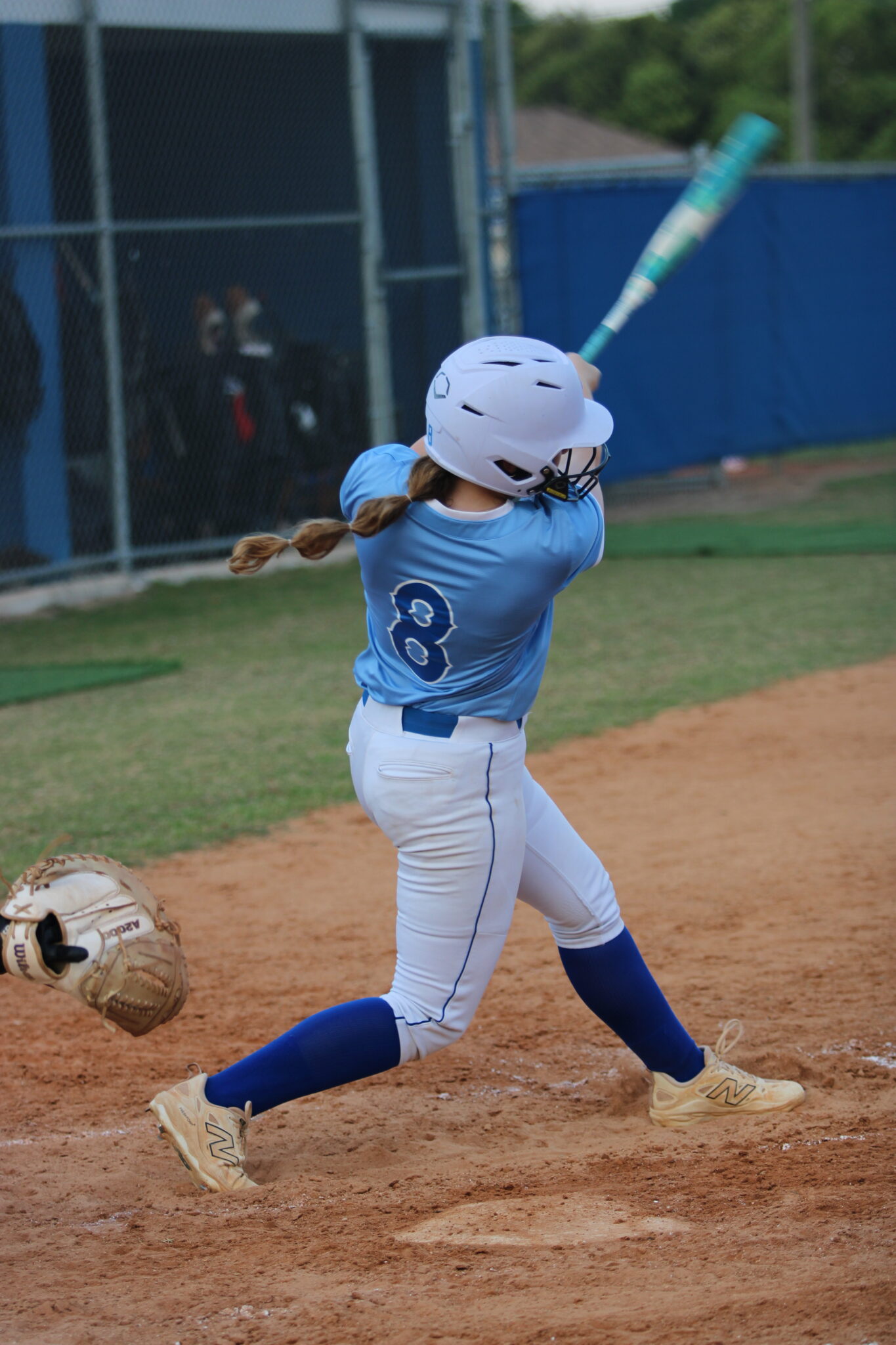 Riley Ford rips a pitch up the middle to score Lopez in the first inning against Lake Mary