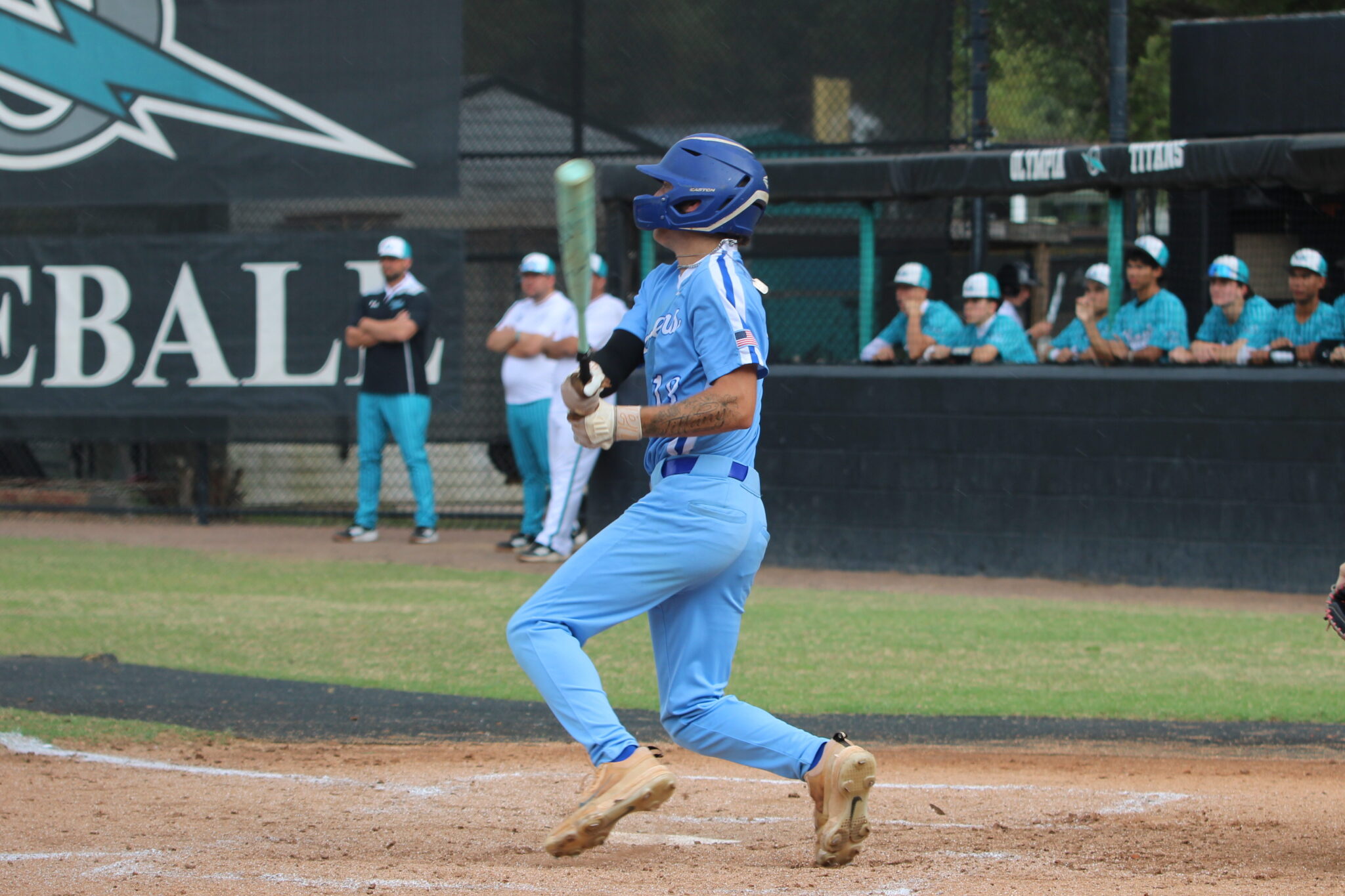 Senior Bryce Doss rips a sacrifice fly out to deep center to score a runner