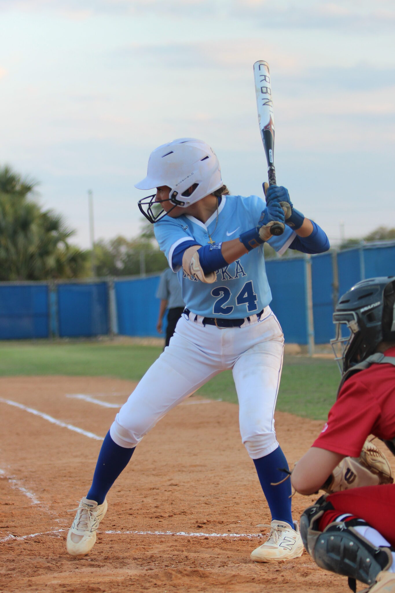 Shylah Pino at the plate watches the pitch come in on her first at-bat