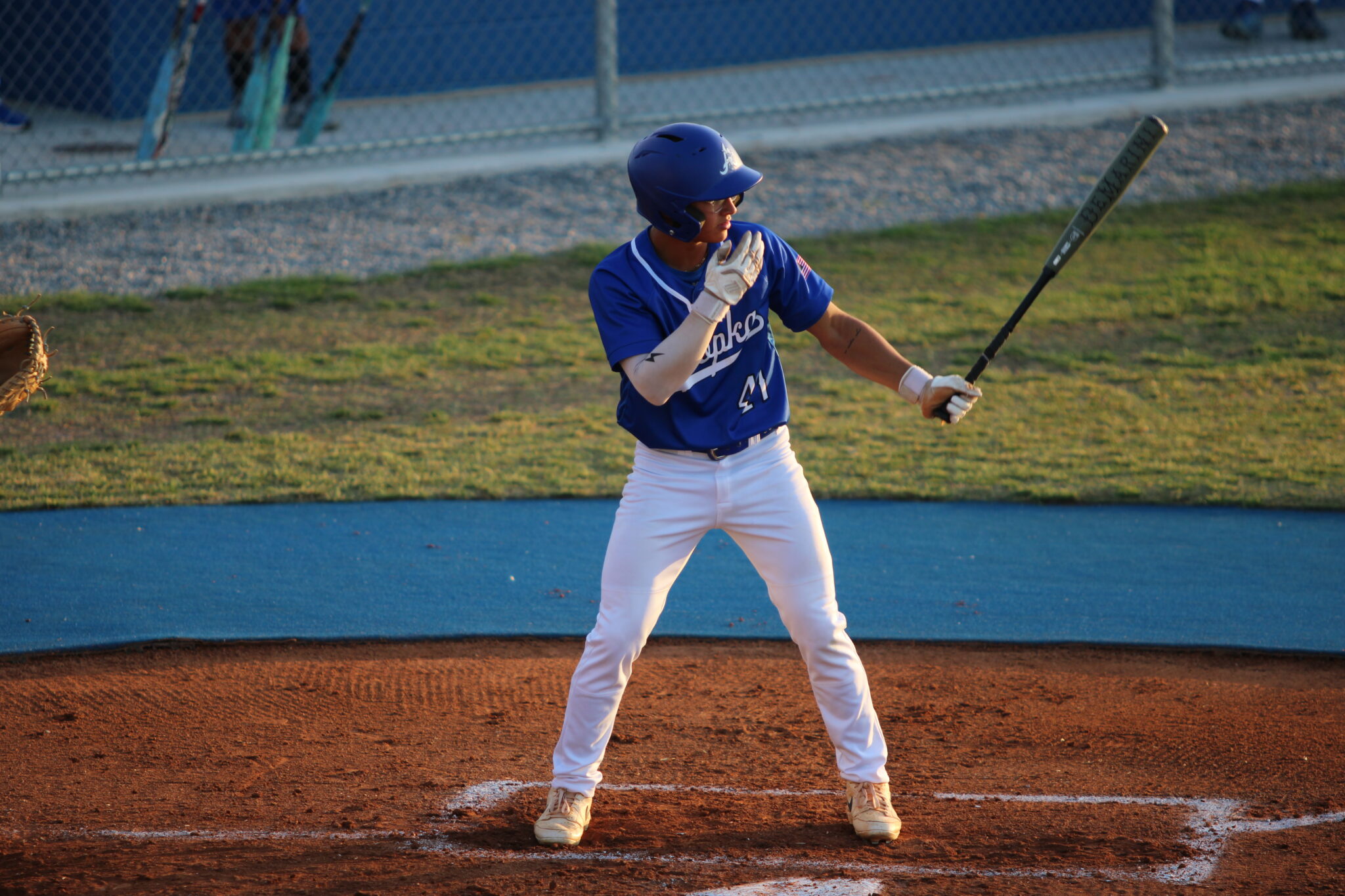 Ty Livingston settles in at the plate during his first at-bat before his triple