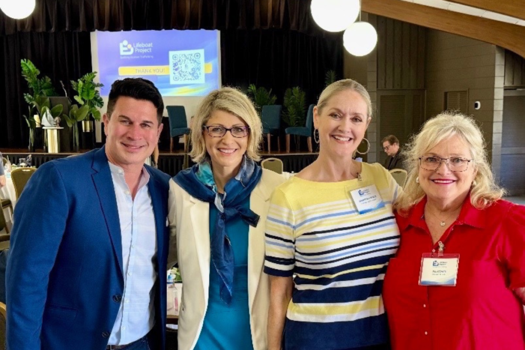 From left to right: Chad Pitt with MAGIC 107.7, Piros Pazaurek, Shannon Fraser and Jill Bolander Cohen pose for the camera.