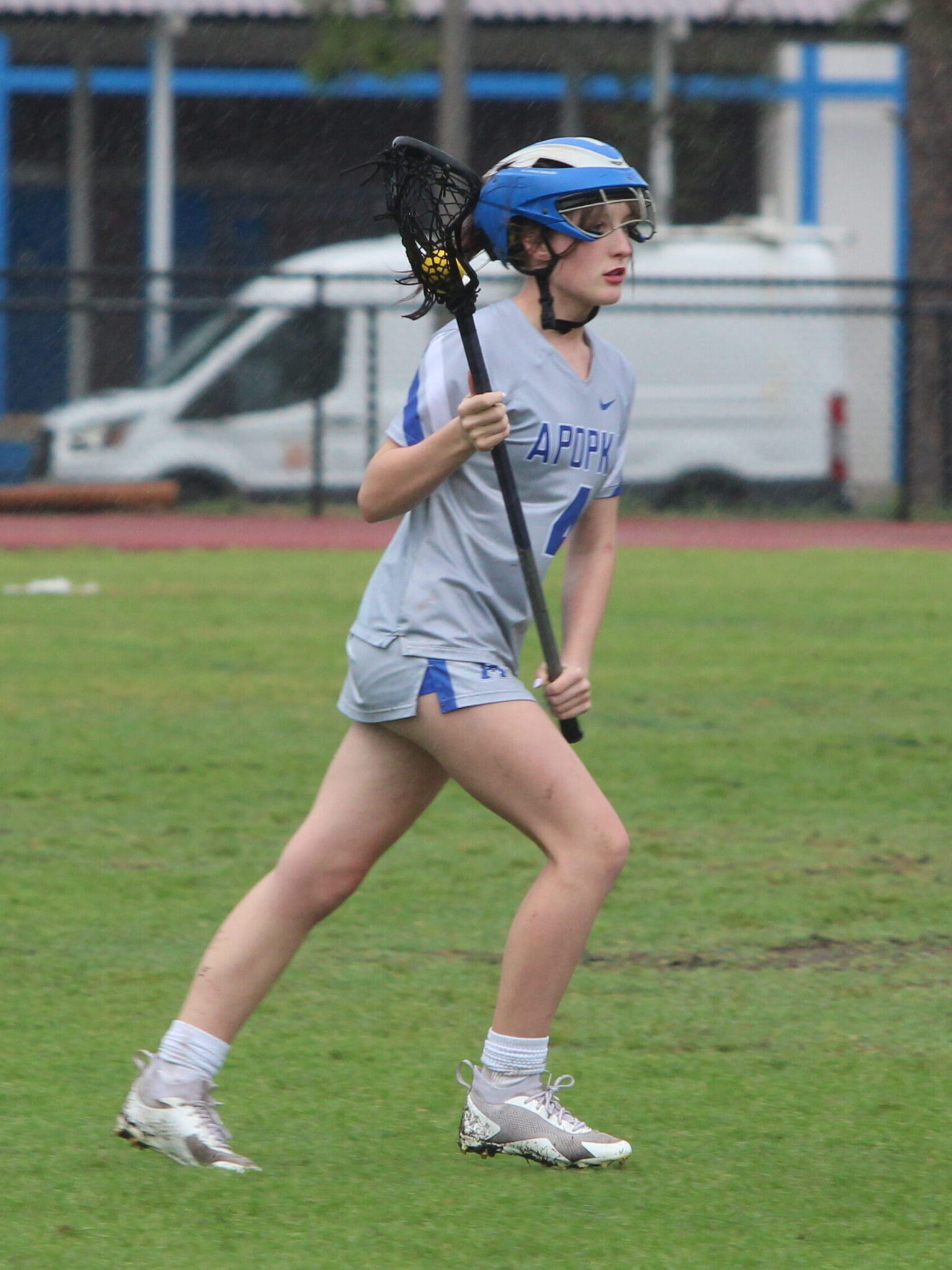 Zoey Blend moves with the ball at midfield against Seminole