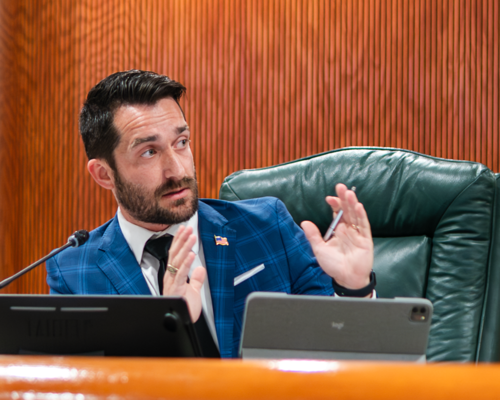 Nick Nesta speaks at the March 18 City Commission meeting.