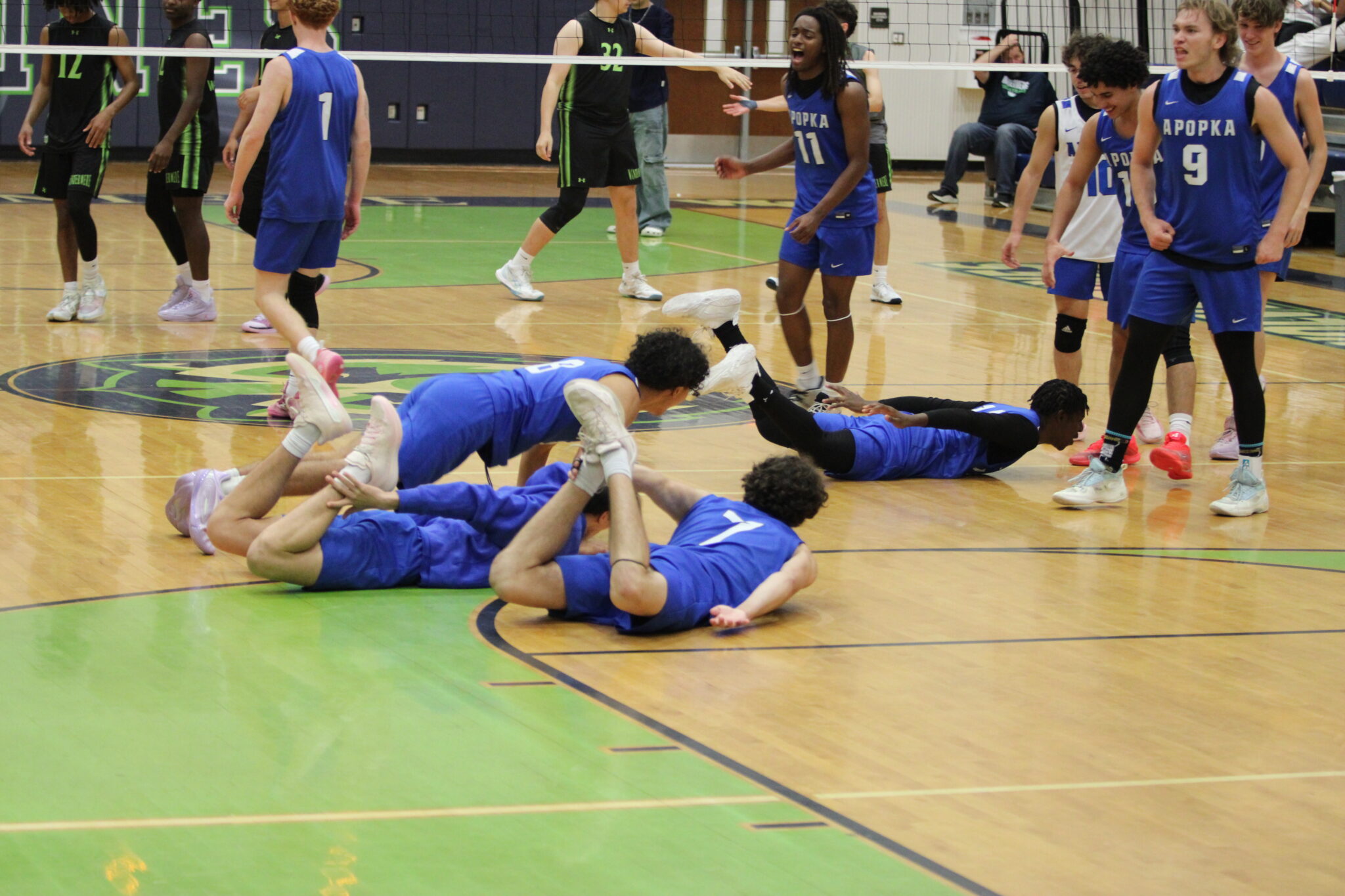 Blue Darters slide in off the bench to hit the sea lion in celebration of the final point