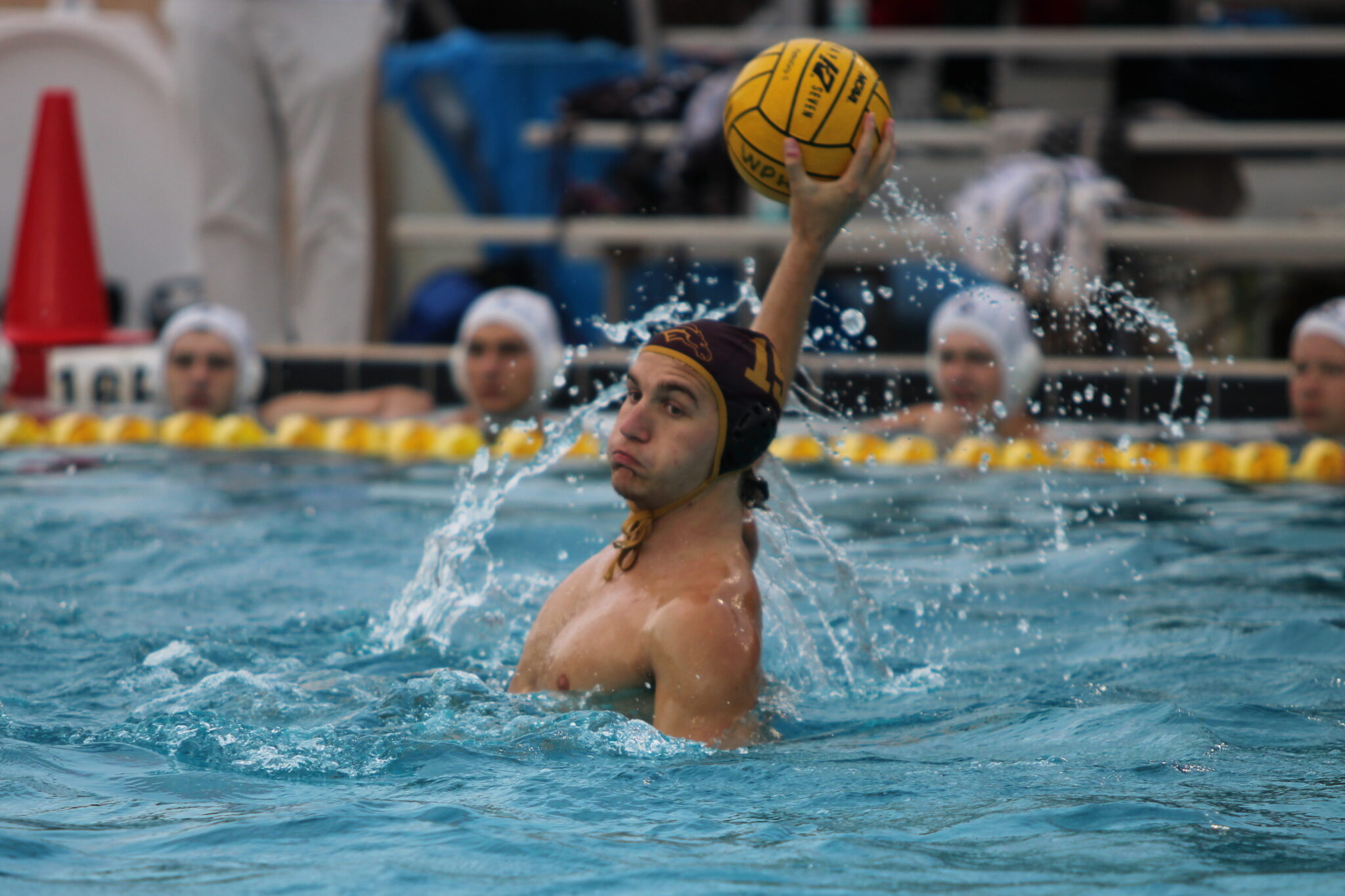 John Foster rises up to send a ball toward the goal