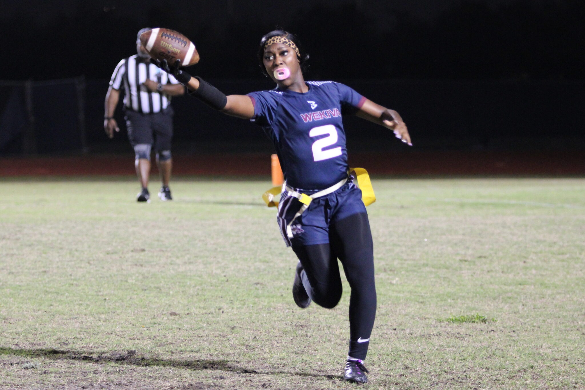 Kimani Miller reaches for a first down against Lake Brantley