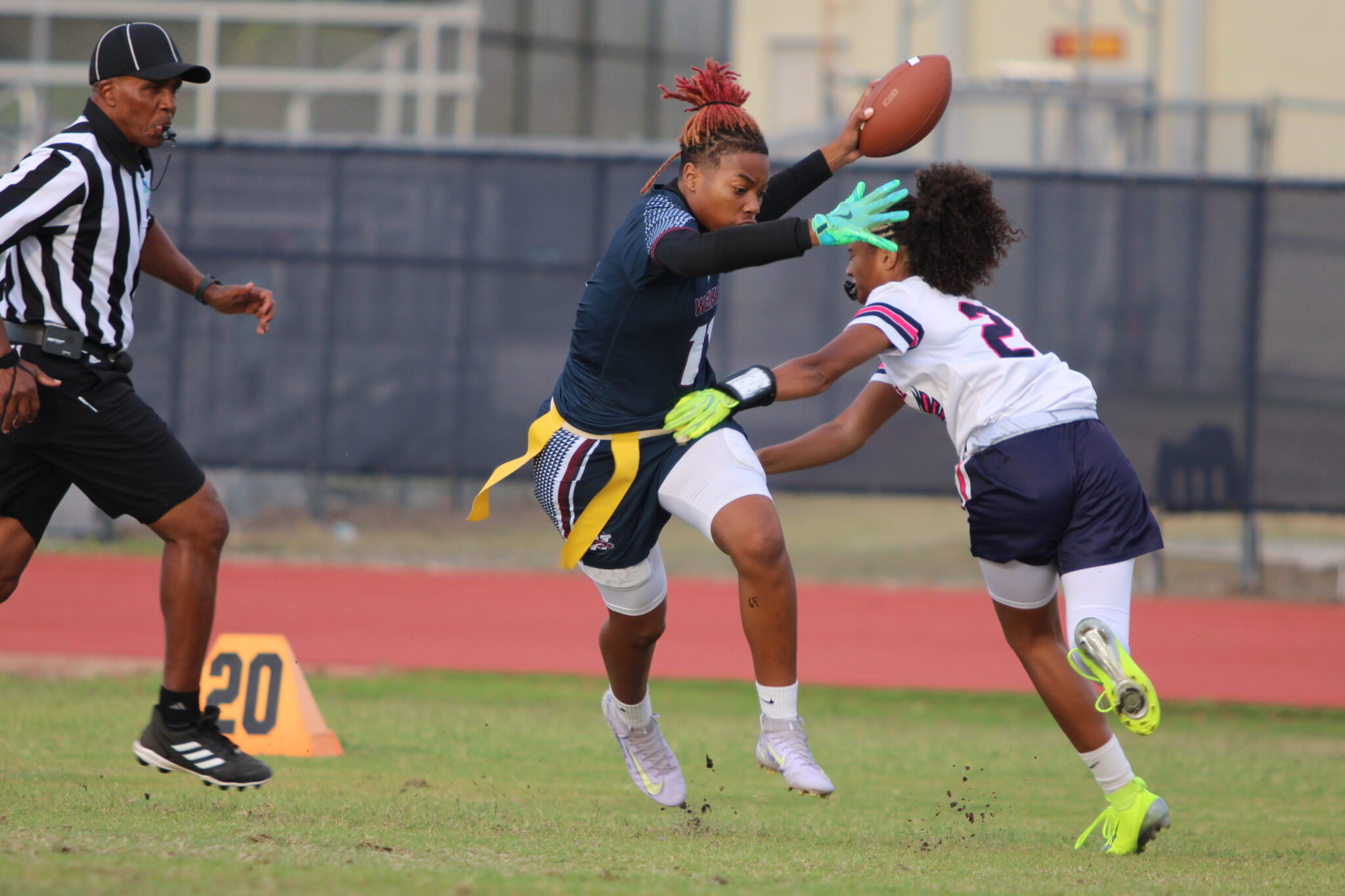 Makayla Bell jukes a defender on her interception return in the third quarter