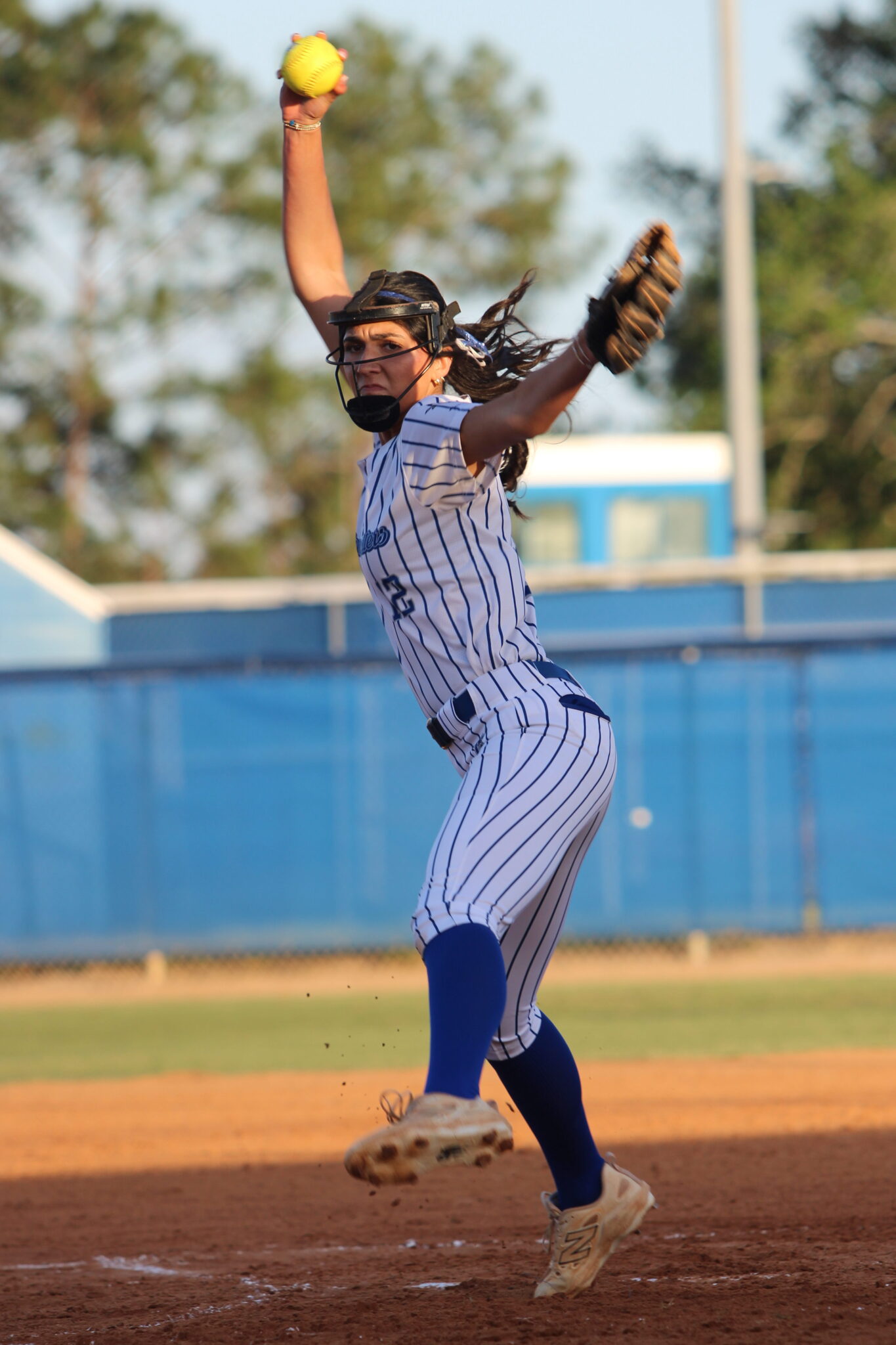 Mia Aeschilman whips in a pitch in the first inning, finishes the frame and her outing with three strikeouts