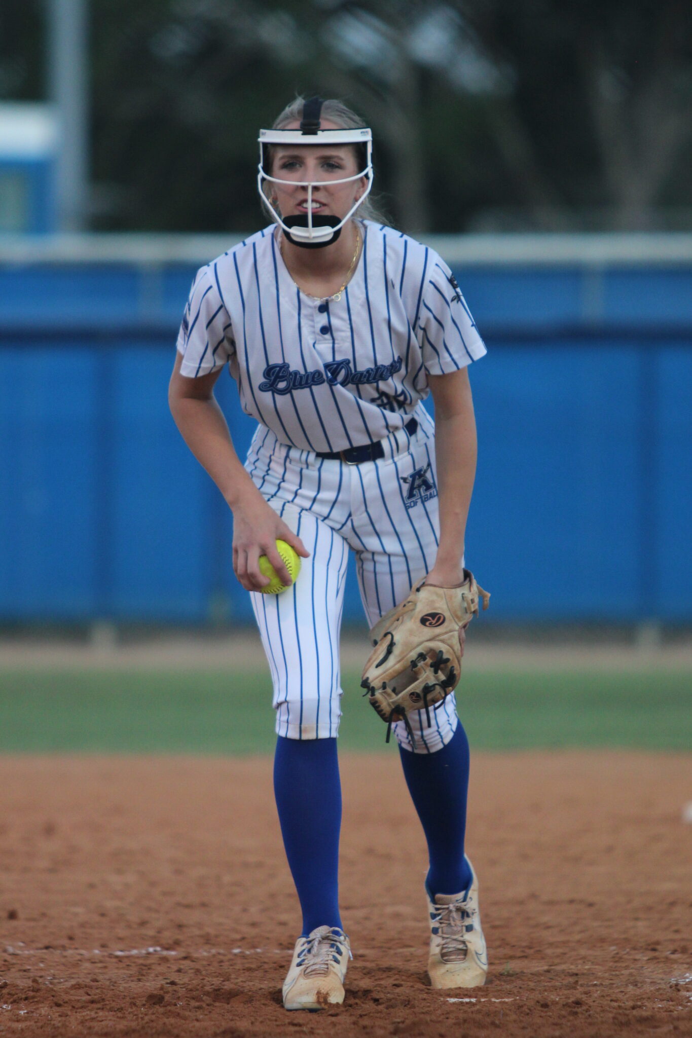 Sydney Bartkin looks at the catcher for the pitch call in the third inning