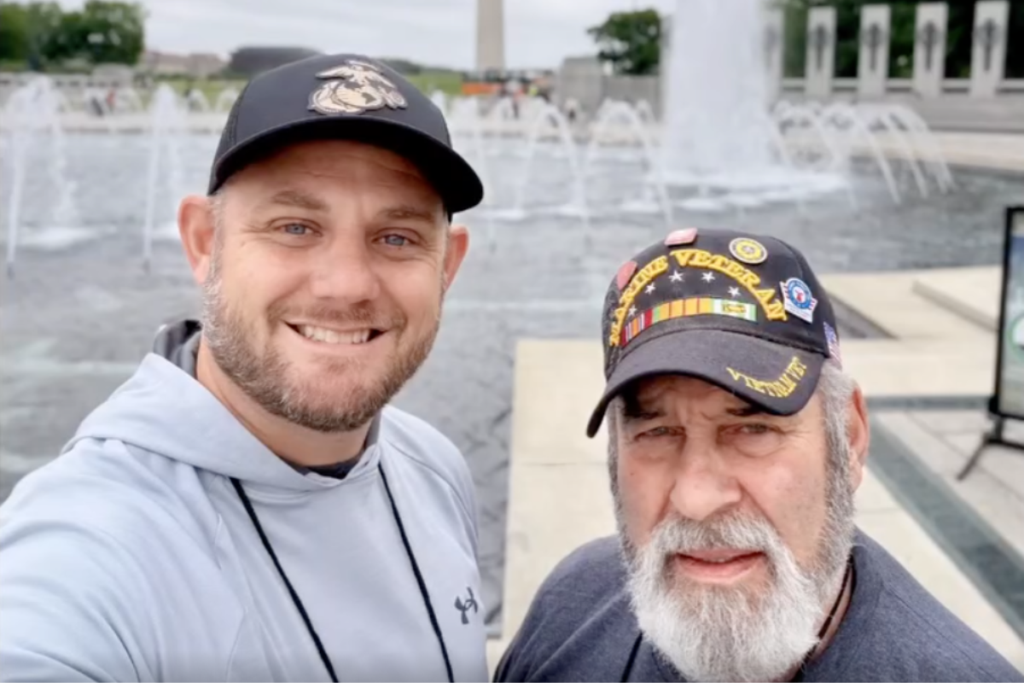 Mark Creaser and Joe Golden visit the World War II Memorial.